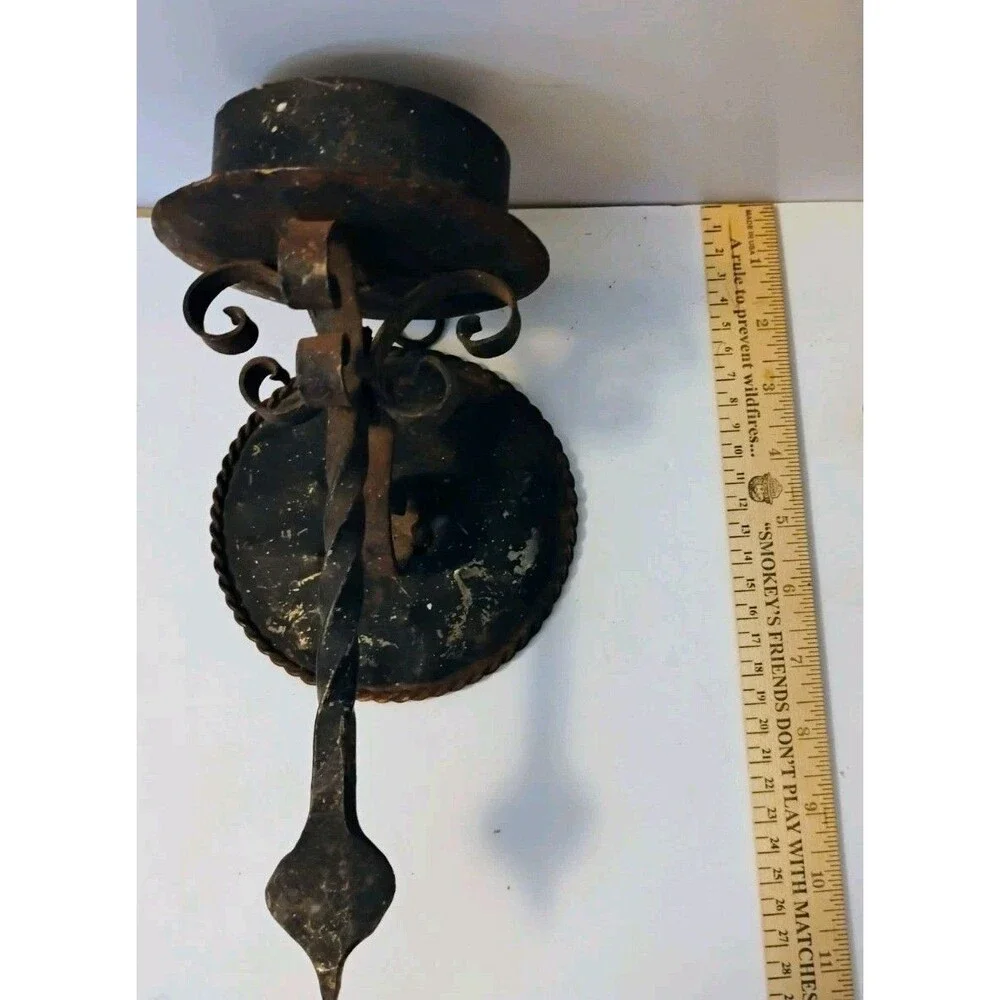 Vtg Wrought Iron Wall Candle Sconce Pillar Holder Twisted Gothic Spanish Revival